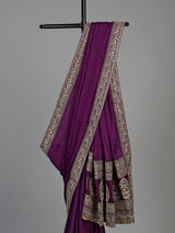 Purple silk saree with embellished border and sequin work