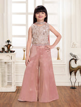 Onion pink floral glamour girl palazzo suit with choker dupatta