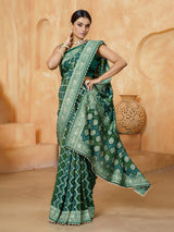 Green embellished bandhani georgette women saree