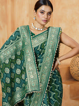 Green embellished bandhani georgette women saree