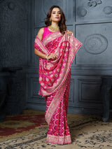 Rani pink ornate bandhani georgette women saree