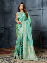 Luxury pastel green embroidered tissue saree for women
