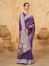 Royal purple ornate paisley tissue saree for women