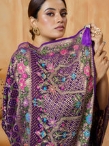 Purple mughal arch work premium bandhani saree for women