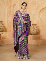 Purple mughal arch work premium bandhani saree for women