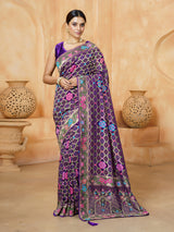 Purple mughal arch work premium bandhani saree for women