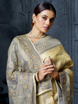 Ivory grey mughal paisley premium tissue saree for women