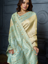 Ivory mint blue woven floral premium saree for women