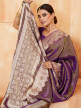Pastel purple metallic floral tissue saree for women