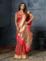 Pastel rani pink tree of life tissue saree for women