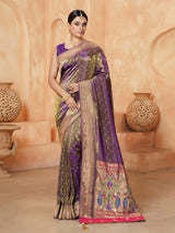 Pastel purple ornate peacock tissue saree for women