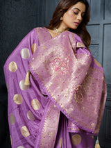 Lavender gold medallion designer saree for women