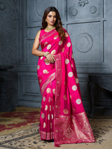Pink embellished gold coin dola silk saree for women