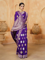 Purple statement medallion dola silk saree for women