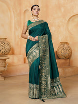 Bottle green mughal wedding dola silk saree for women