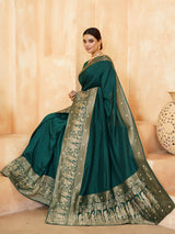 Bottle green mughal wedding dola silk saree for women
