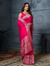 Pink royal court motif designer dola silk saree for women