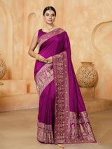 Wine gold-thread royal procession dola silk saree for women