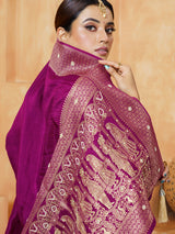 Wine gold-thread royal procession dola silk saree for women