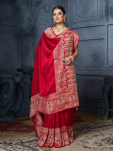 Red bridal procession heritage dola silk saree for women