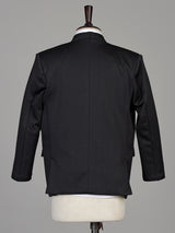 Black textured cotton blend boys coat suit with floral metal fasteners