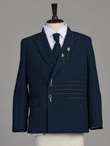 Rama blue terry rayon boys coat suit with asymmetric double-breasted jacket
