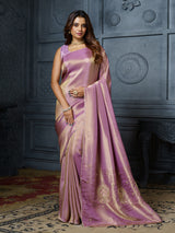 Pastel lavender ornamental medallion tissue saree for women