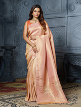 Pastel peach star butti tissue soft silk saree for women