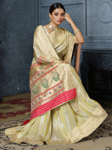 Butter gold meenakari floral tissue saree for women