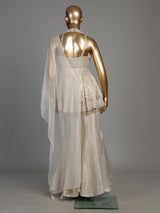 Cream brocade silk palazzo suit with rich cutdana detailing