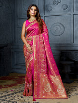 Pastel pink kashmiri resham paisley satin saree for women