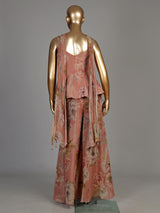 Pastel pink tissue silk palazzo suit with floral embellishments