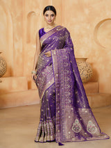 Pastel purple mughal arch embroidered satin saree for women