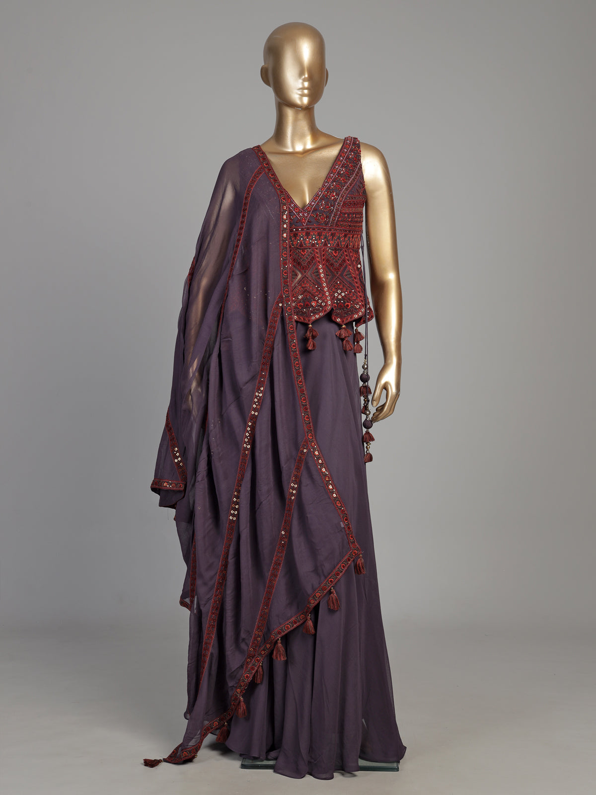 Lavender purple georgette palazzo suit with intricate zardosi work