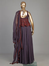 Lavender purple georgette palazzo suit with intricate zardosi work
