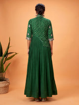 Green chiffon silk bandhani anarkali suit with gota embellishments