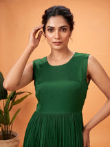 Green chiffon silk bandhani anarkali suit with gota embellishments
