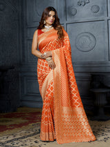 Orange bandhani floral medallion georgette saree for women