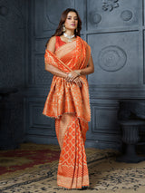 Orange bandhani floral medallion georgette saree for women