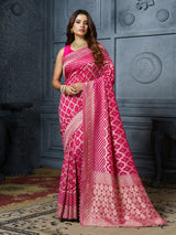 Pink bandhani paisley embellished georgette saree for women