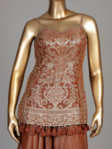 Rust peach tissue silk palazzo suit with intricate zardosi work