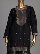Black banarasi silk palazzo suit with an ornate zari yoke