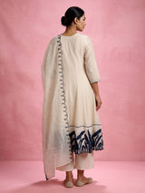 Cream viscose anarkali palazzo suit with intricate zardosi work