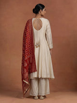 Cream silk anarkali palazzo suit with contrast dupatta