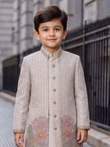 Ivory embroidery detail boy indo western crushed silk outfit