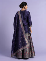 Navy blue banarasi silk palazzo suit with zari yoke