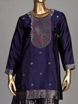Navy blue banarasi silk palazzo suit with zari yoke
