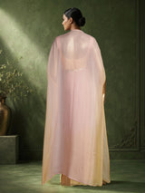 Pink satin crepe Indo-Western suit with embellished shrug