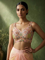 Pink satin crepe Indo-Western suit with embellished shrug