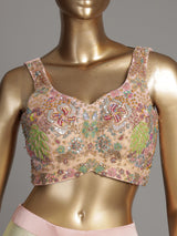 Pink satin crepe Indo-Western suit with embellished shrug